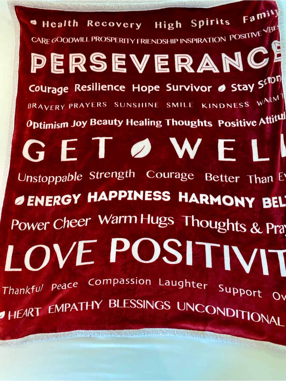 Red 'Perseverance' Get Well Plush Throw Blanket by